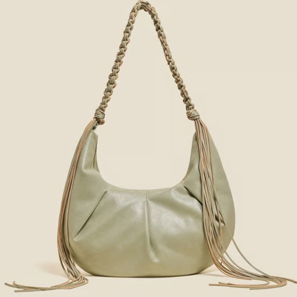 Holzweiler Cocoon Big Bag Green Fringe NWOT Anthropologie Boho - Picture 3 of 14